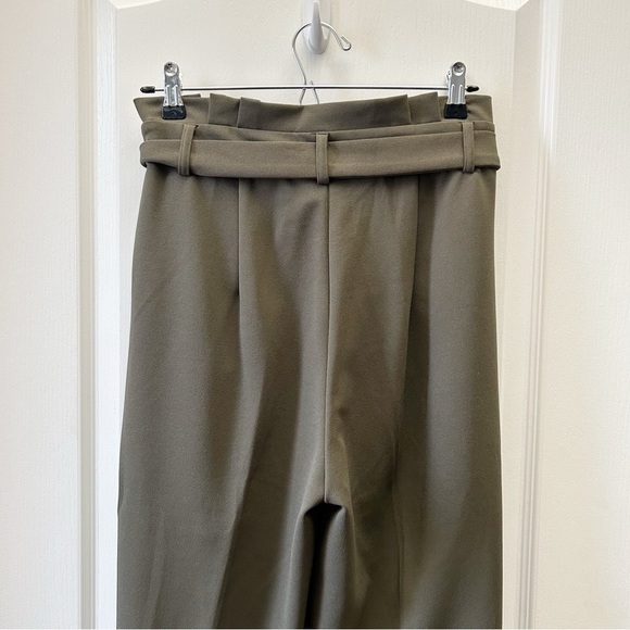 Le Chateau Olive Green High Rise Pleated Tie-Waist Trousers Pants Size 1/2 - Picture 6 of 12